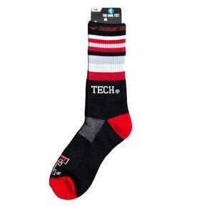 NWT | For Bare Feet Texas Tech Red Raiders "Black Rave" Crew Socks | Large